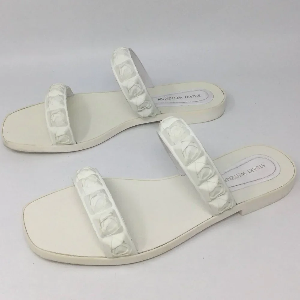 Stuart Weitzman White Rosita Dual Strap Slide Sandal 7.5M